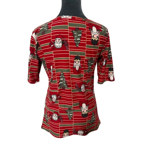 LulaRoe- stretch- Santa Trees Red Medium- Christmas Short Sleeve Holiday - Picture 2 of 7